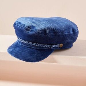 Brixton Fiddler Engineer Cap Blue Corduroy Cabbie Hat Braided Rope